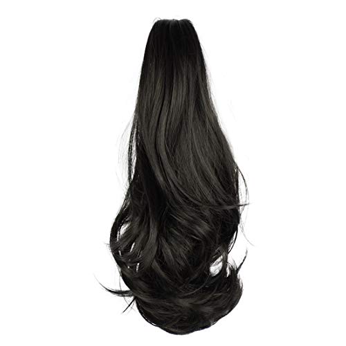 BARSDAR 15" Ponytail Hair Extension Clip in/on Ponytail Curly Synthetic Claw Extension Hairpiece for Women(Off Black)