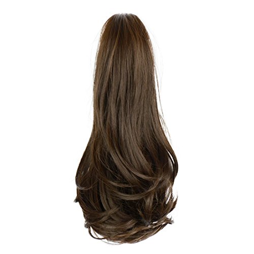 BARSDAR 15" Ponytail Hair Extension Clip in/on Ponytail Curly Synthetic Claw Extension Hairpiece for Women(Medium Brown)