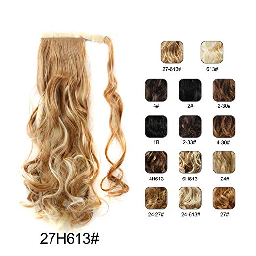 BARSDAR 21" Long Curly Wavy Wrap Around Ponytail Extensions Synthetic Ponytail Clip in Hair Extensions Hairpieces for Women 110g（27H613#Strawberry Blonde mix Bleach Blonde...