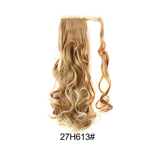 BARSDAR 21" Long Curly Wavy Wrap Around Ponytail Extensions Synthetic Ponytail Clip in Hair Extensions Hairpieces for Women 110g（27H613#Strawberry Blonde mix Bleach Blonde...
