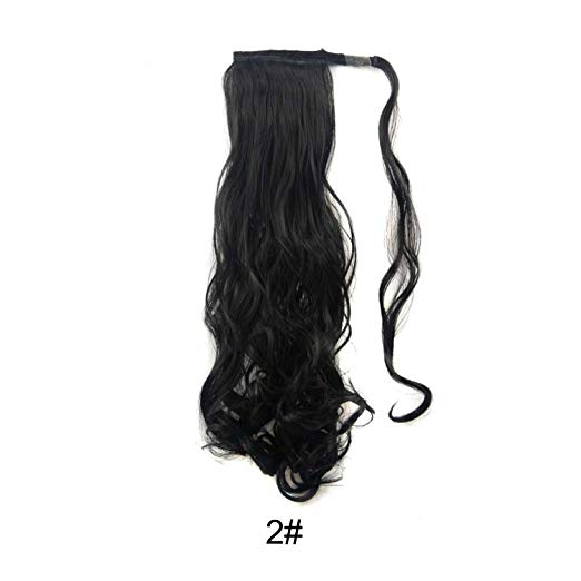 BARSDAR 21" Long Curly Wavy Wrap Around Ponytail Extensions Synthetic Ponytail Clip in Hair Extensions Hairpieces for Women 110g（2# Darkest Brown）