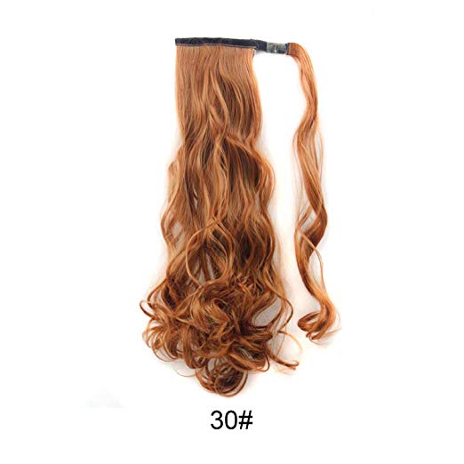 BARSDAR 21" Long Curly Wavy Wrap Around Ponytail Extensions Synthetic Ponytail Clip in Hair Extensions Hairpieces for Women 110g (30# Auburn Brown)