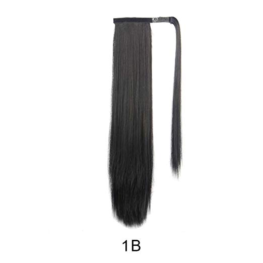 BARSDAR 26" Long Straight Ponytail Extension Wrap Around Off Black Synthetic Hair Extensions One Piece Hairpiece Pony Tail Extension for Women Lady Girl (Long Ponytail Extensions 1B#)