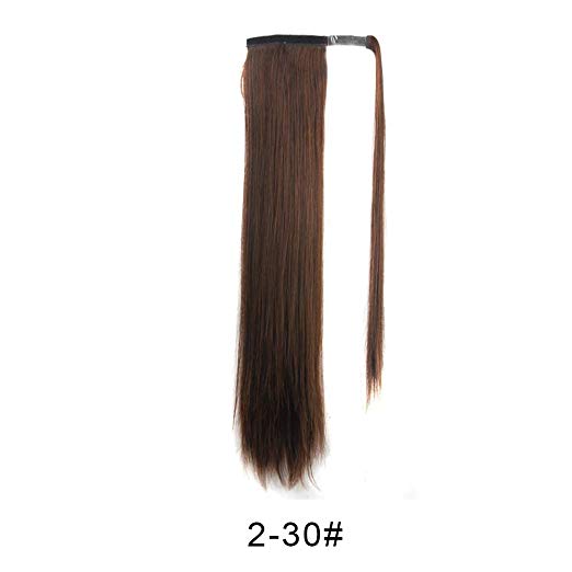 BARSDAR 26" Long Straight Ponytail Extension Wrap Around Synthetic Ponytail Clip in Hair Extensions One Piece Hairpiece Binding Pony Tail Extension for Women Lady Girl (2/30#Darkest Brown mix Auburn E