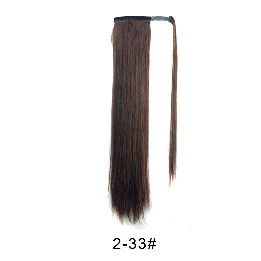 BARSDAR 26" Long Straight Ponytail Extension Wrap Around Synthetic Ponytail Clip in Hair Extensions One Piece Hairpiece Binding Pony Tail Extension for Women Lady Girl (2/33#Darkest Brown mix Dark Aub