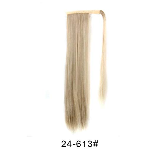 BARSDAR 26" Long Straight Ponytail Extension Wrap Around Synthetic Ponytail Clip in Hair Extensions One Piece Hairpiece Binding Pony Tail Extension for Women (24/613#Light Blonde mix Bleach Blonde Eve