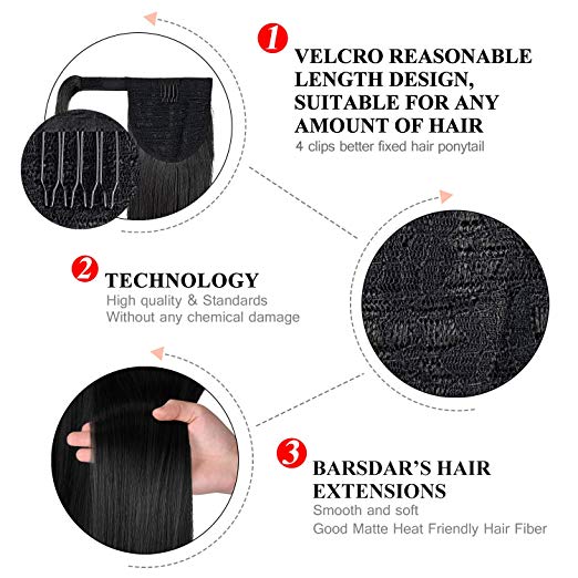 BARSDAR 26" Long Straight Ponytail Extension Wrap Around Synthetic Ponytail Clip in Hair Extensions One Piece Hairpiece Binding Pony Tail Extension for Women (24/613#Light Blonde mix Bleach Blonde Eve