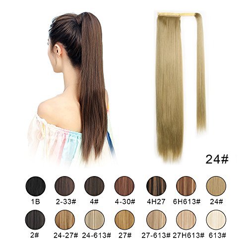 BARSDAR 26" Long Straight Ponytail Extension Wrap Around Light Blonde Synthetic Hair Extensions One Piece Hairpiece Pony Tail Extension for Women Lady Girl (Long Ponytail Extensions 24#)