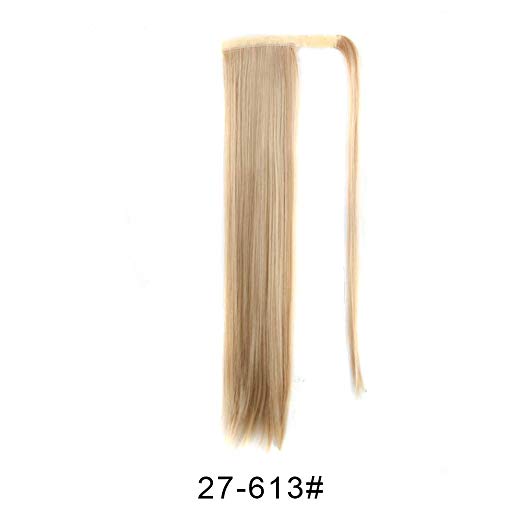 BARSDAR 26" Long Straight Ponytail Extension Wrap Around Synthetic Ponytail Clip in Hair Extensions One Piece Hairpiece Binding Pony Tail Extension for Women (27/613#Strawberry Blonde mix Bleach Blond
