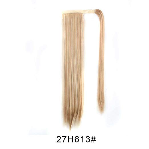 BARSDAR 26" Long Straight Ponytail Extension Wrap Around Synthetic Ponytail Clip in Hair Extensions One Piece Hairpiece Binding Pony Tail Extension for Women (27H613#Strawberry Blonde mix Bleach Blond
