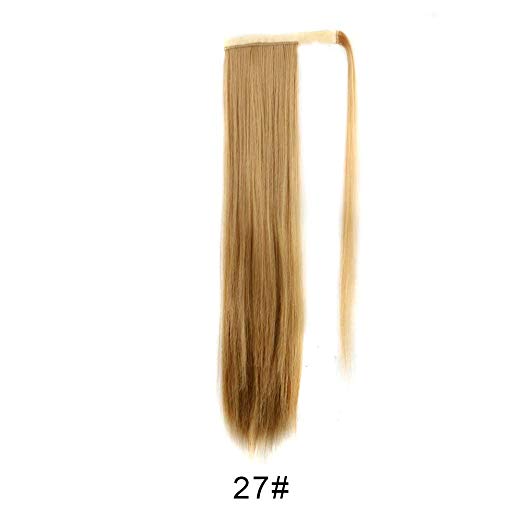 BARSDAR 26" Long Straight Ponytail Extension Wrap Around Strawberry Blonde Synthetic Hair Extensions One Piece Hairpiece Pony Tail Extension for Women Lady Girl (Long Ponytail Extensions 27#)