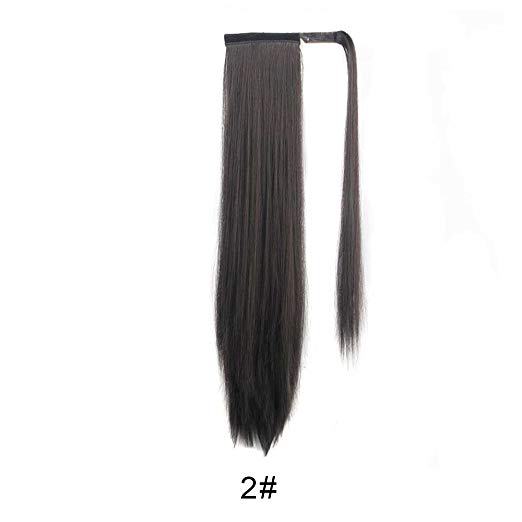 BARSDAR 26" Long Straight Ponytail Extension Wrap Around Darkest Brown Synthetic Hair Extensions One Piece Hairpiece Pony Tail Extension for Women Lady Girl (Long Ponytail Extensions 2#)