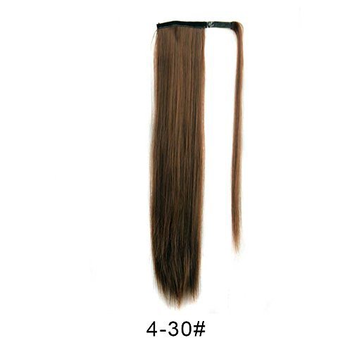 BARSDAR 26" Long Straight Ponytail Extension Wrap Around Synthetic Ponytail Clip in Hair Extensions One Piece Hairpiece Binding Pony Tail Extension for Women Lady Girl (4/30#Dark Brown mix Auburn Even