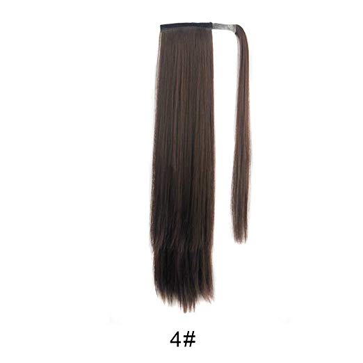 BARSDAR 26" Long Straight Wrap Around Synthetic Ponytail Clip in Hair Extensions One Piece Hairpiece Binding Pony Tail Extension for Women Lady Girl (4# Dark Brown)