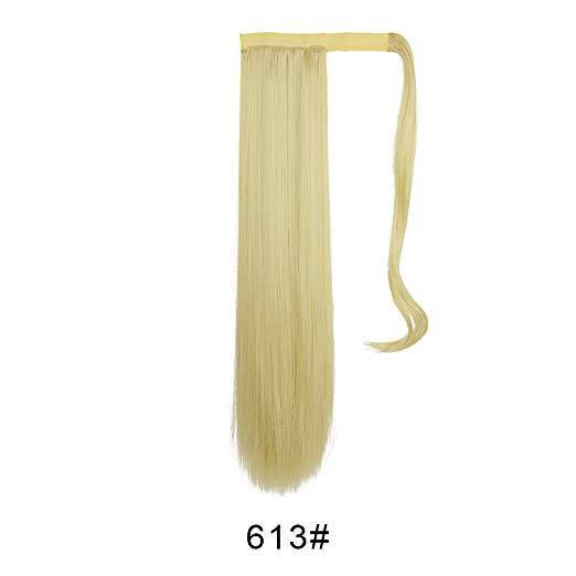 BARSDAR 26" Long Straight Ponytail Extension Wrap Around Bleach Blonde Synthetic Hair Extensions One Piece Hairpiece Pony Tail Extension for Women Lady Girl (Long Ponytail Extensions 613#)
