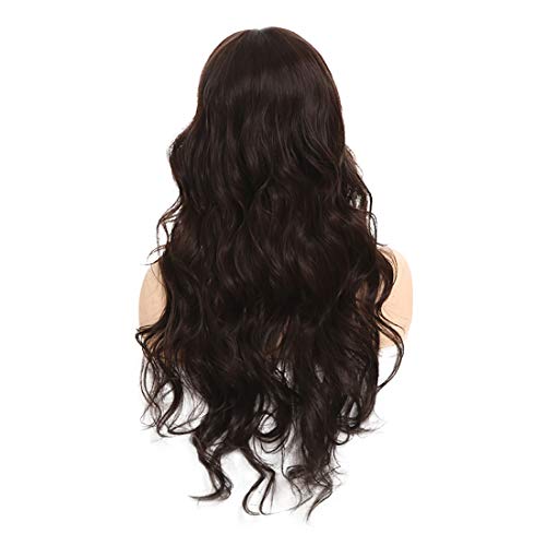 BARSDAR 27'' Brown Long Wavy Curly Wig Rose Net Full Head Wigs for Women Side Part Heat Resistant Synthetic Wigs with Light Bangs （8038）