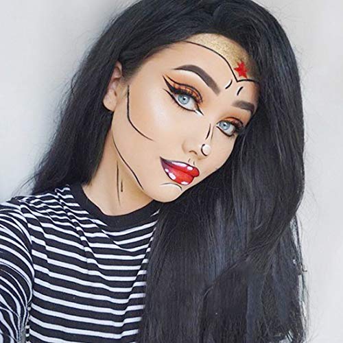BARSDAR 25'' Long Straight Wig with Rose Net Full Head for Women Middle Part Black Heat Resistant Synthetic Wigs（8049）