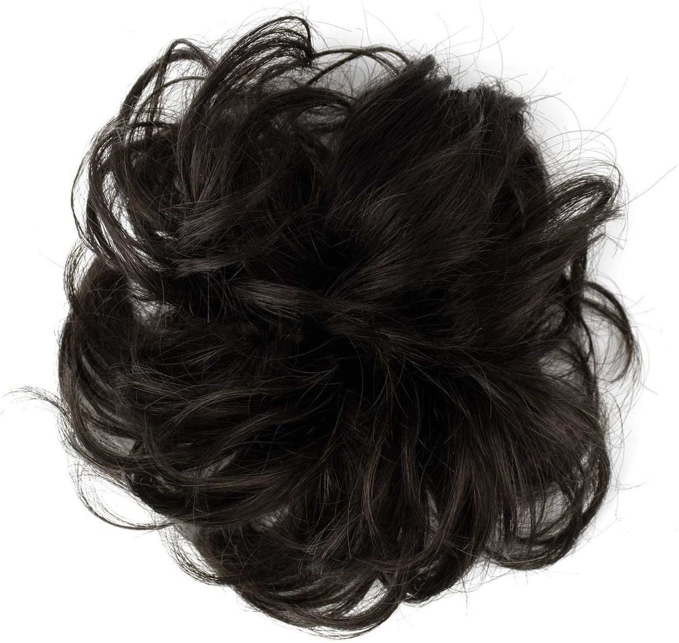 BARSDAR 100% Human Hair Scrunchies (1B Natural Black) Curly Messy Hair Bun Extensions Wedding Hair Pieces for Women Kids Hair Updo Donut Chignons