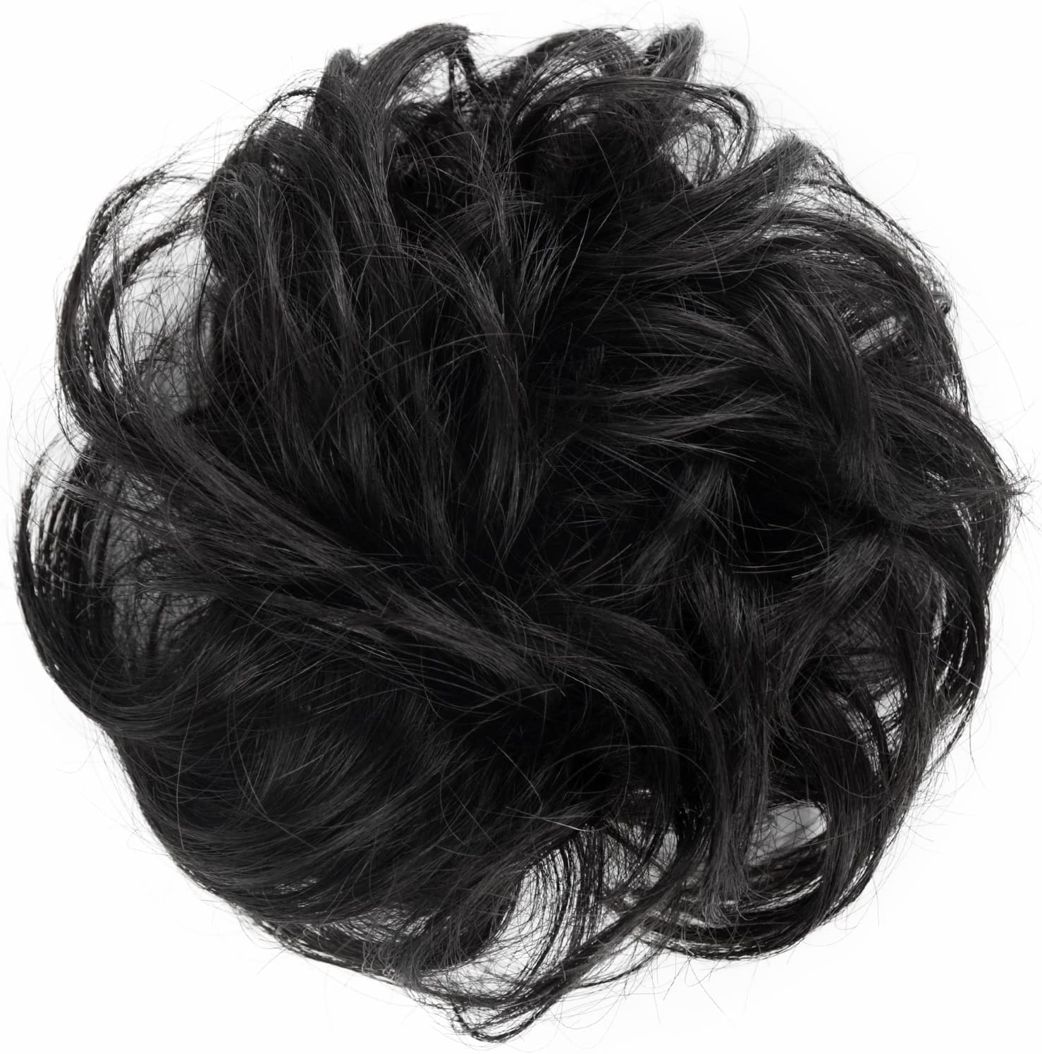 BARSDAR 100% Human Hair Scrunchies Curly Messy Hair Bun Extensions Wedding Hair Pieces for Women Kids Hair Updo Donut Chignons (1# black)