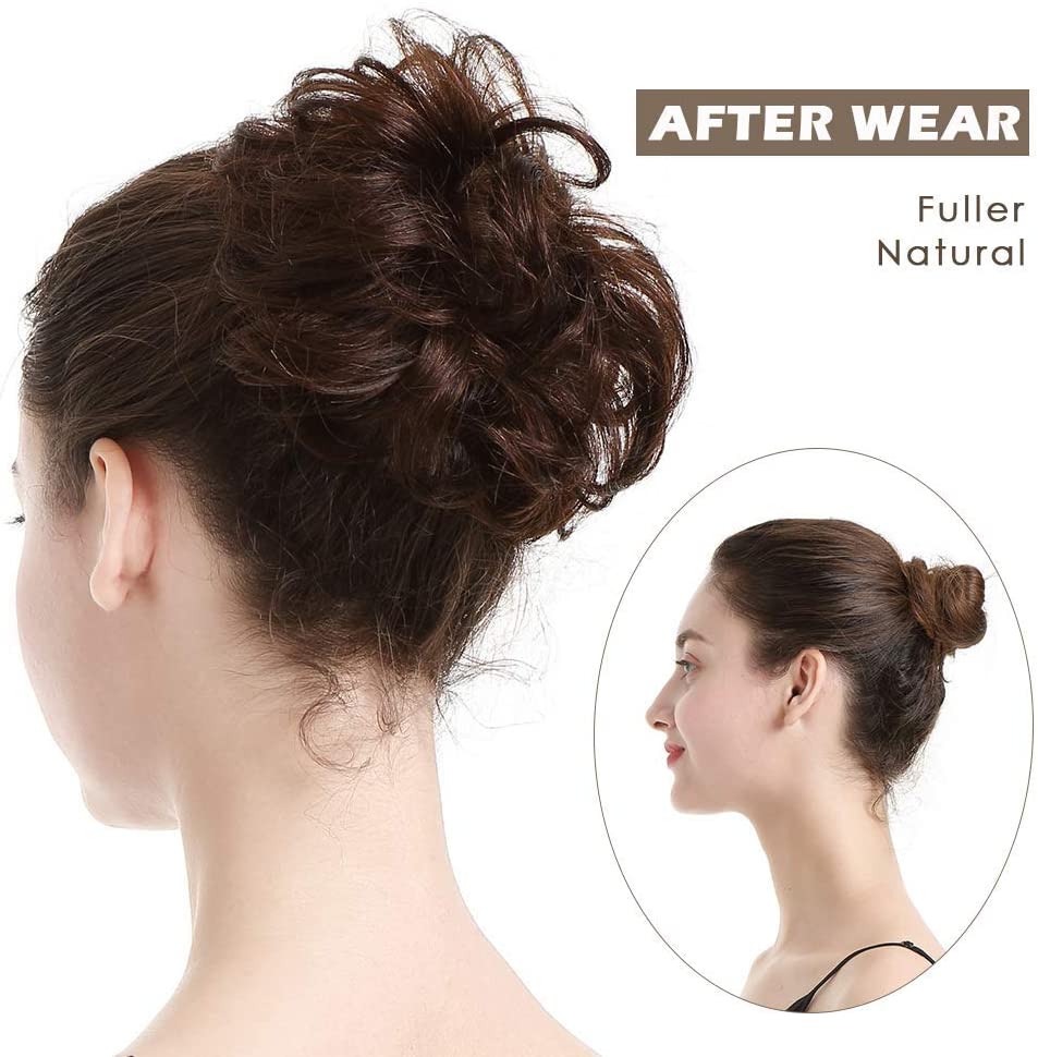 BARSDAR 100% Human Hair Scrunchies Curly Messy Hair Bun Extensions Wedding Hair Pieces for Women Kids Hair Updo Donut Chignons (1# black)