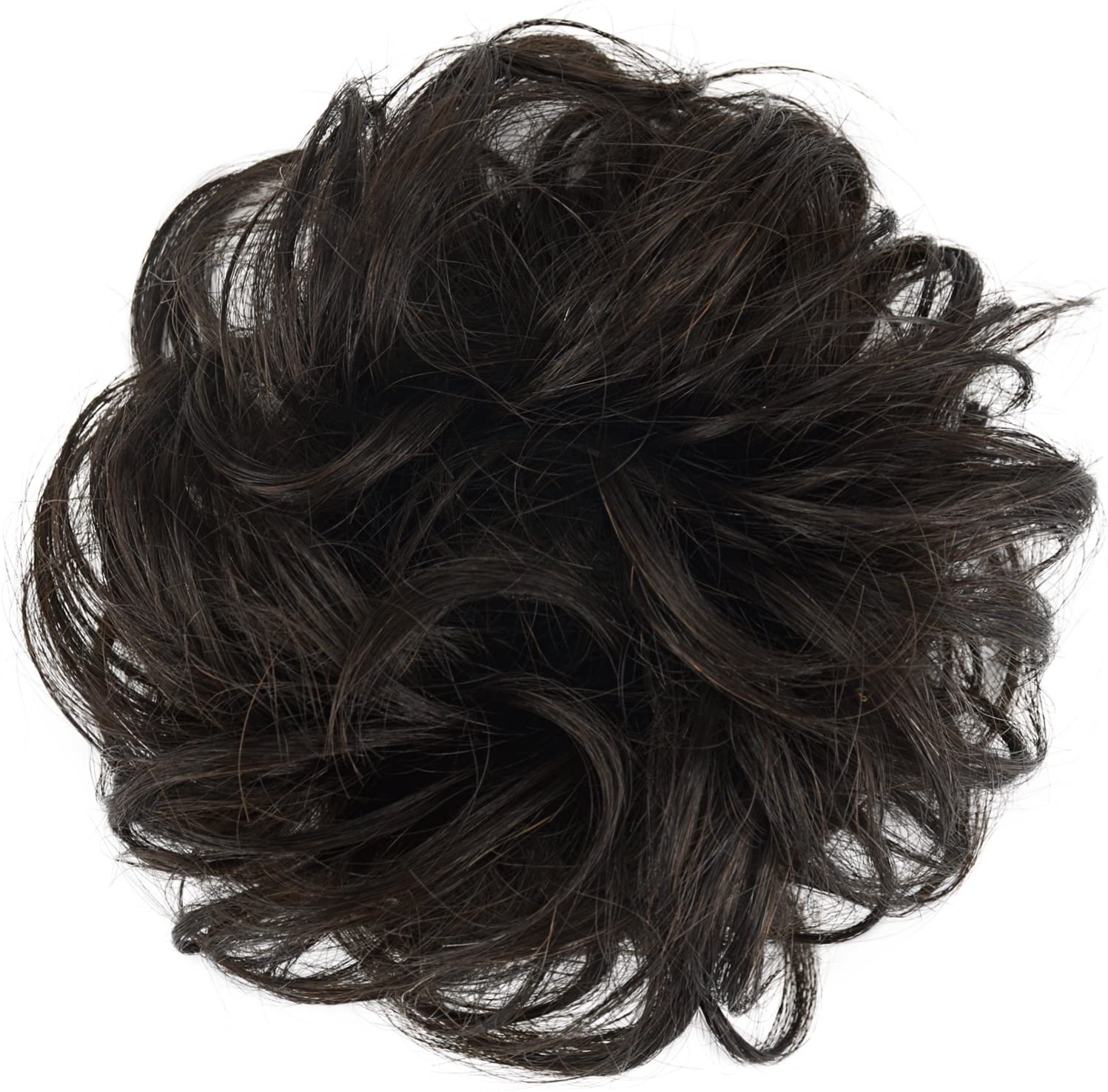 BARSDAR 100% Human Hair Scrunchies Curly Messy Hair Bun Extensions Wedding Hair Pieces for Women Kids Hair Updo Donut Chignons (2# dark brown)