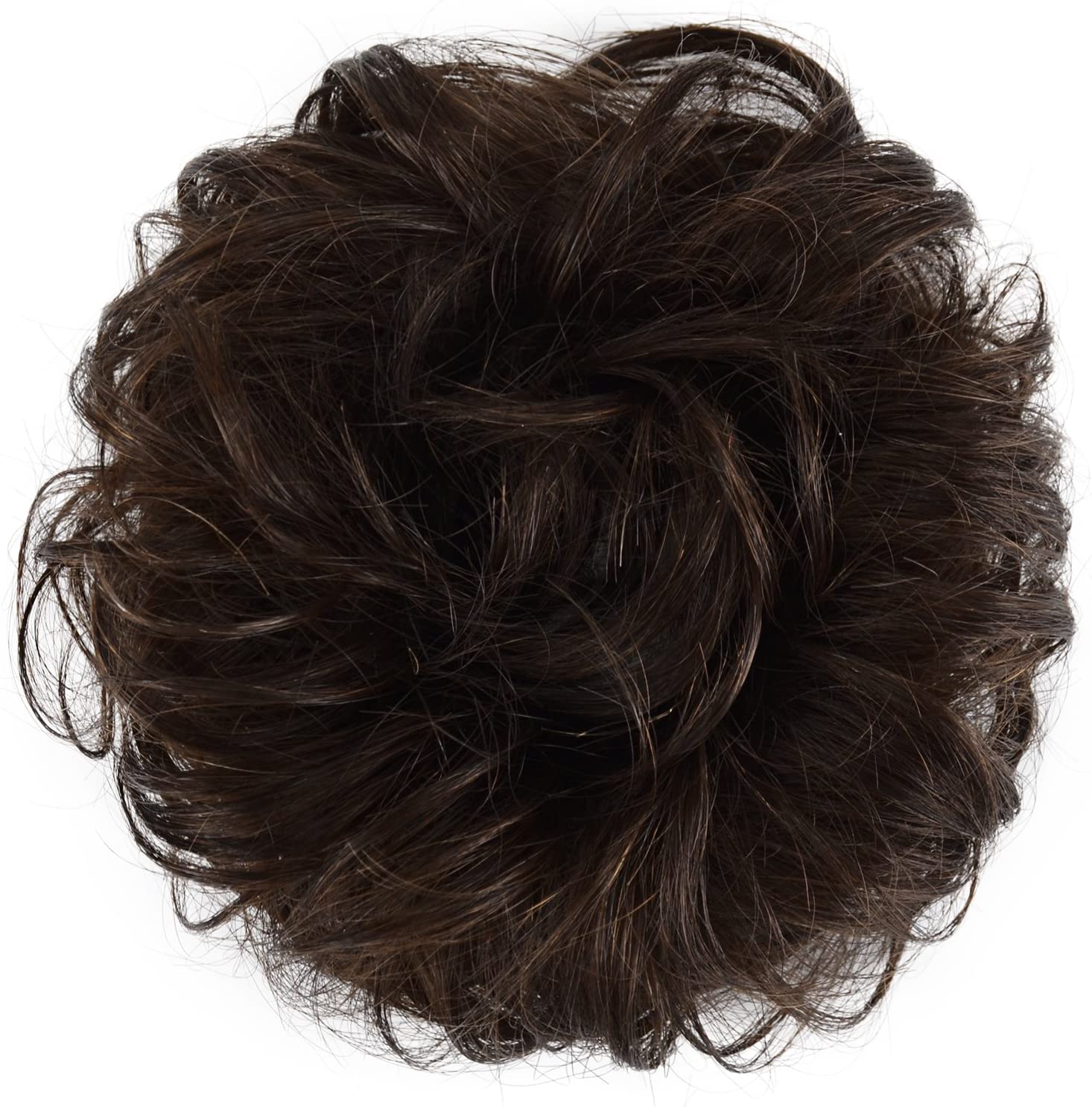 BARSDAR 100% Human Hair Scrunchies (4# Brown) Curly Messy Hair Bun Extensions Wedding Hair Pieces for Women Kids Hair Updo Donut Chignons