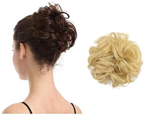 BARSDAR 100% Human Hair Scrunchies (613# Bleach Blonde) Curly Messy Hair Bun Extensions Wedding Hair Pieces for Women Kids Hair Updo Donut Chignons