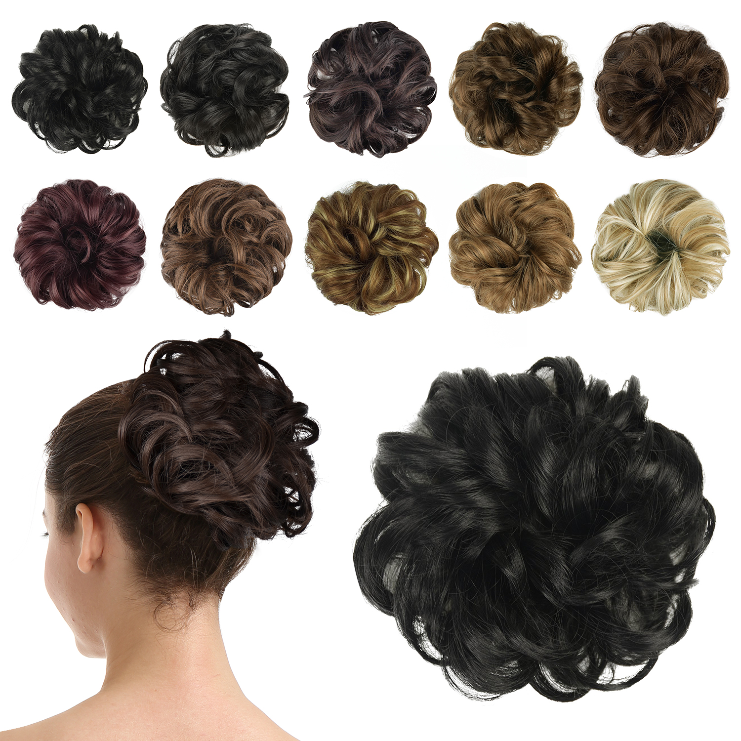 BARSDAR Synthetic Hair Bun Extensions Hairpiece Messy Hair Scrunchies for Women Updo ponytail Extensions - A01 Jet Black Scrunchie