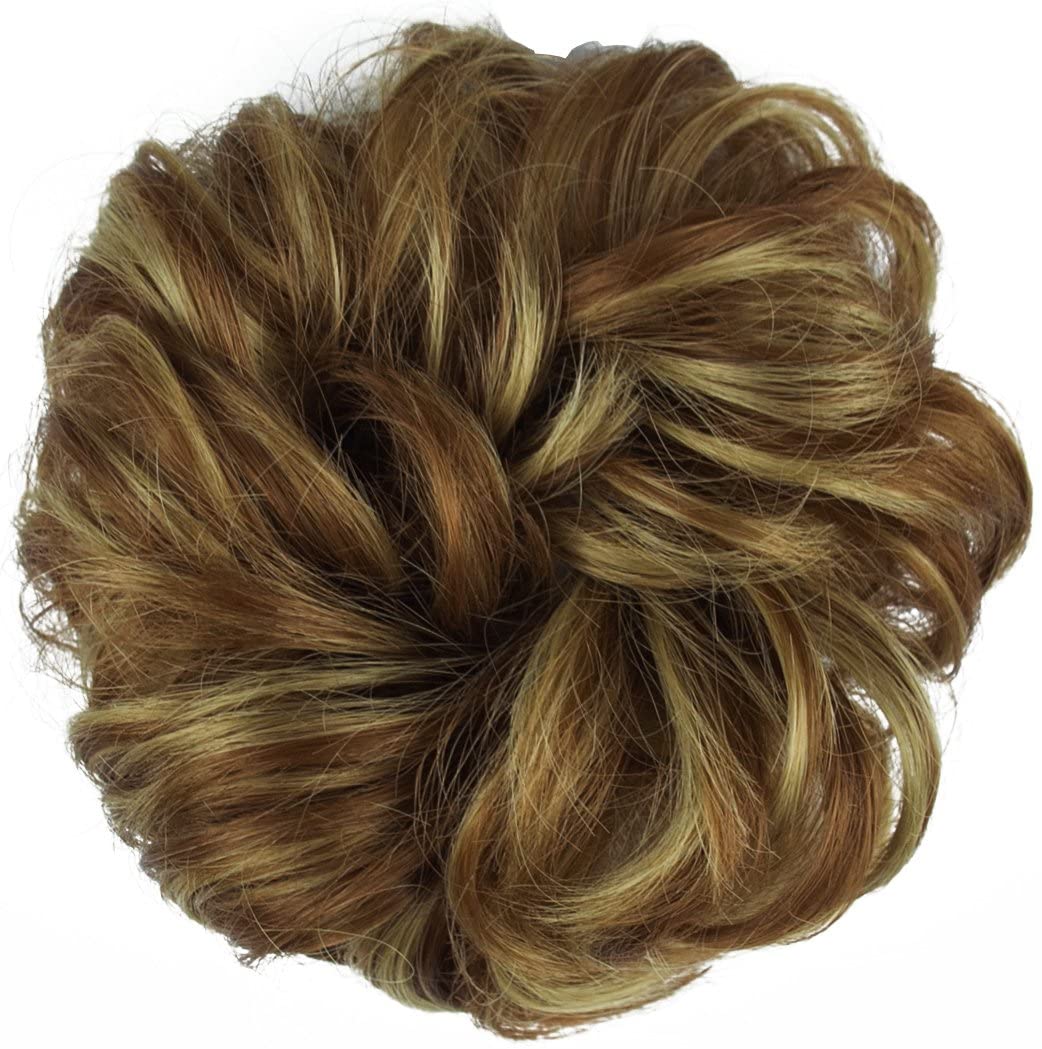 BARSDAR Hair Bun Extensions Hairpiece Hair Rubber Scrunchies for Women Ponytail Extensions Updo Curly Messy Bun - A27 Brown & Blonde