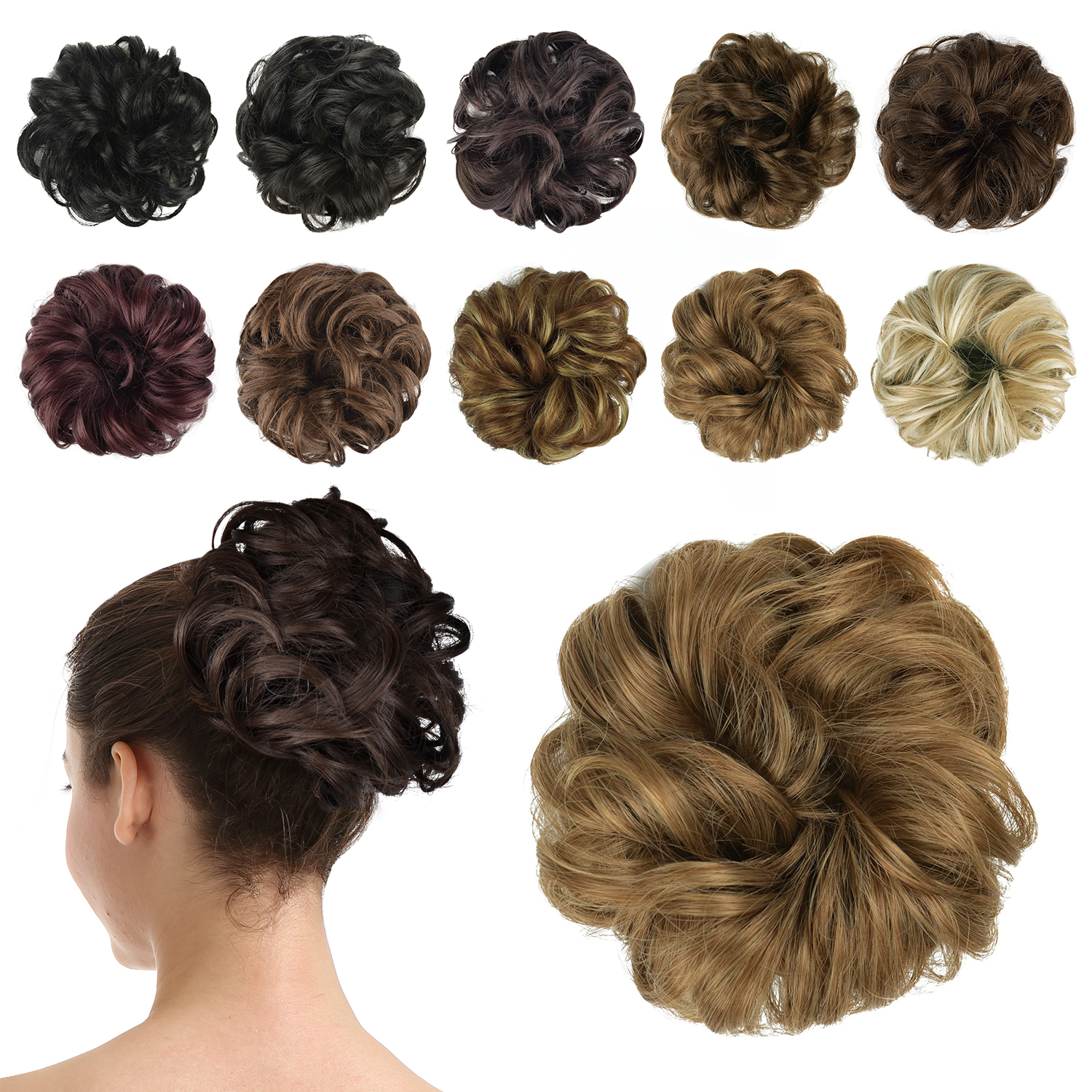 BARSDAR Synthetic Hair Bun Extensions Messy Hair Scrunchies Hair Pieces for Women Hair Donut Updo Ponytail- A16 Light Golden Brown & Medium Blonde