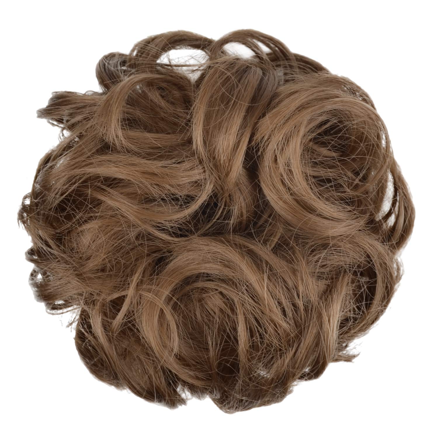 BARSDAR Hairpiece Hair Rubber Scrunchies Hair Bun Extensions for Women Ponytail Extensions Updo Curly Messy Bun -A34 Light Golden Brown