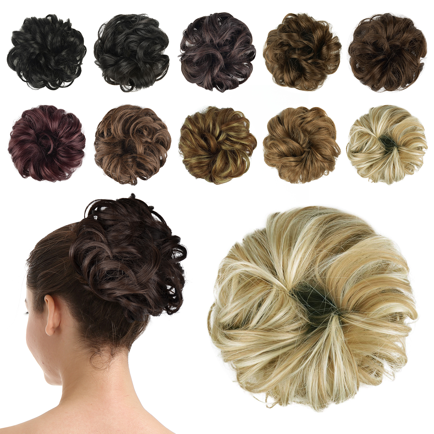 BARSDAR Synthetic Hair Bun Extensions Hairpiece Messy Hair Scrunchies for Women Updo ponytail Extensions - A30 Light Ash Brown & Bleach Blonde