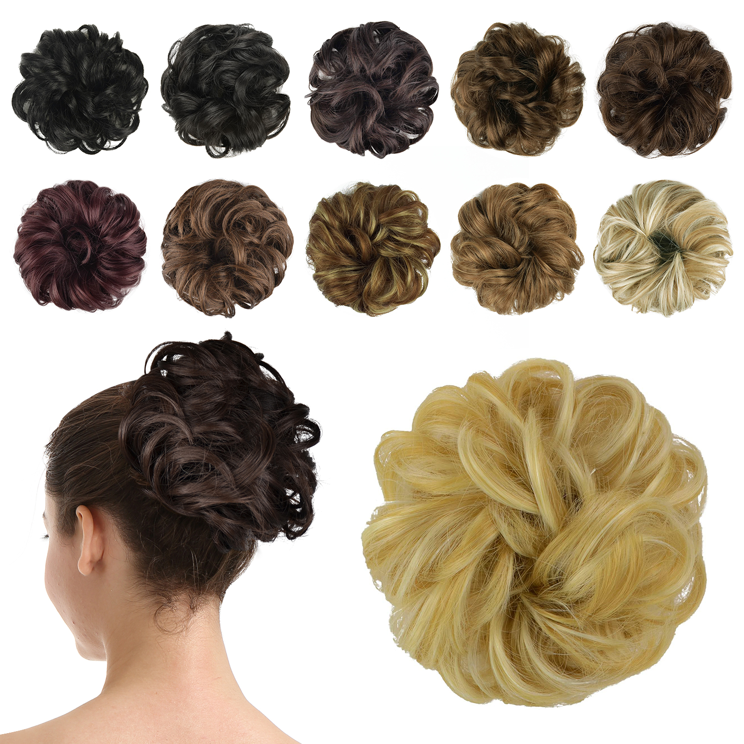 BARSDAR Synthetic Hair Bun Extensions Hairpiece Messy Hair Scrunchies for Women Updo ponytail Extensions - A32 Ash Blonde & Bleach Blond