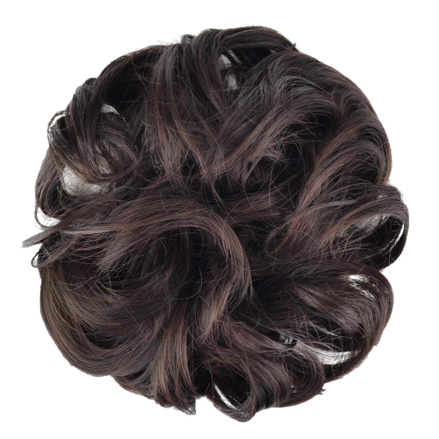 BARSDAR Hair Bun Extensions Hairpiece Hair Rubber Scrunchies for Women Ponytail Extensions Updo Curly Messy Bun - A08 Dark Brown & Dark Auburn