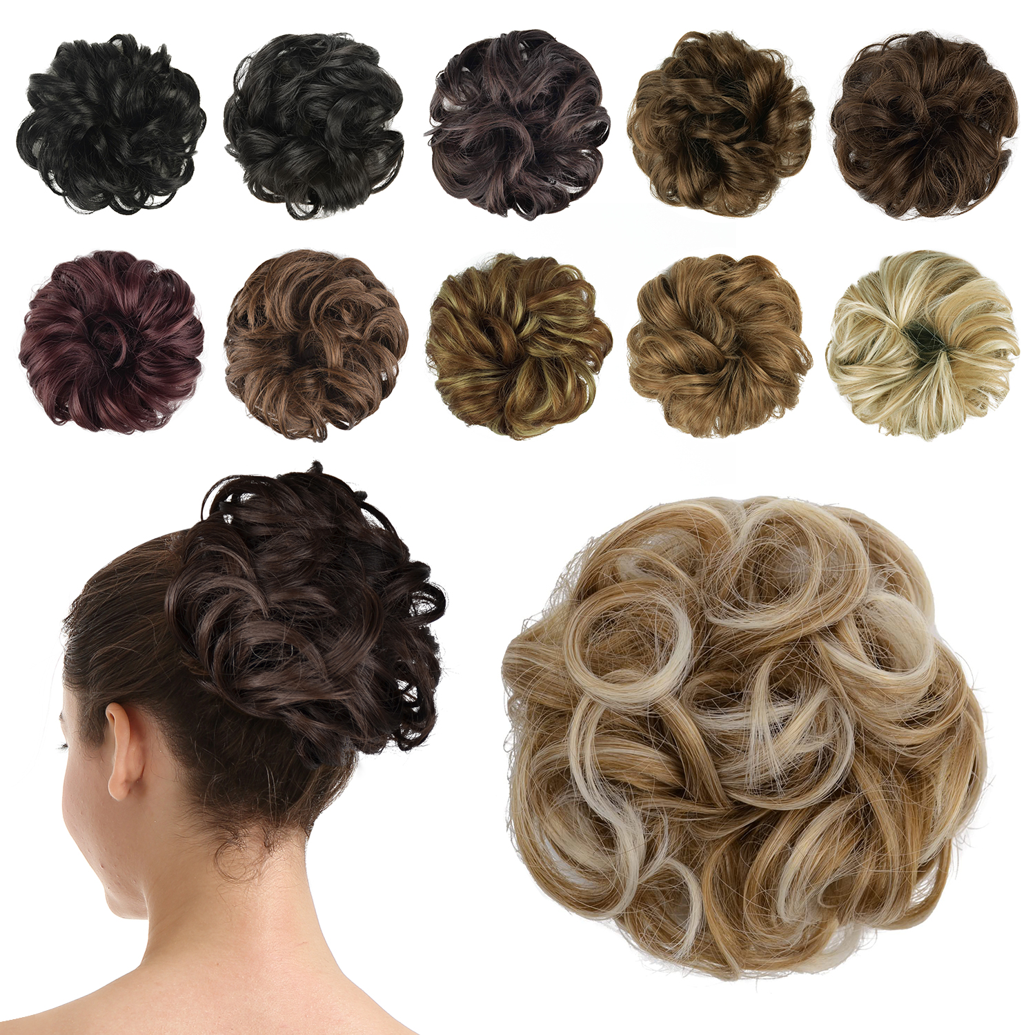 BARSDAR Messy Hair Scrunchies Hair Bun Extensions Hairpiece for Women Updo ponytail Extensions Scrunchie Hair Piece Hair Accessories - A19 Strawberry Blonde & Platinum Blonde