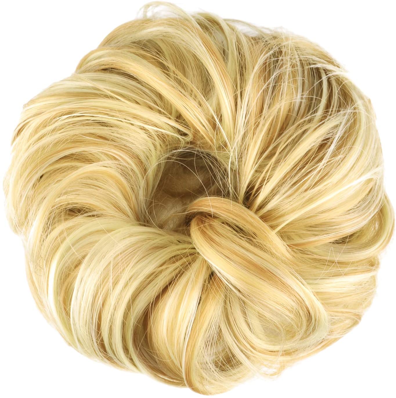 BARSDAR Messy Hair Bun Extensions Wavy Hair Scrunchies Curly Hair Donut Chignons Hair Pieces Updo Hair Accessories Hair Ribbon Ponytail Hair Extensions (27H613-Strawberry Blonde & Bleach Blonde)