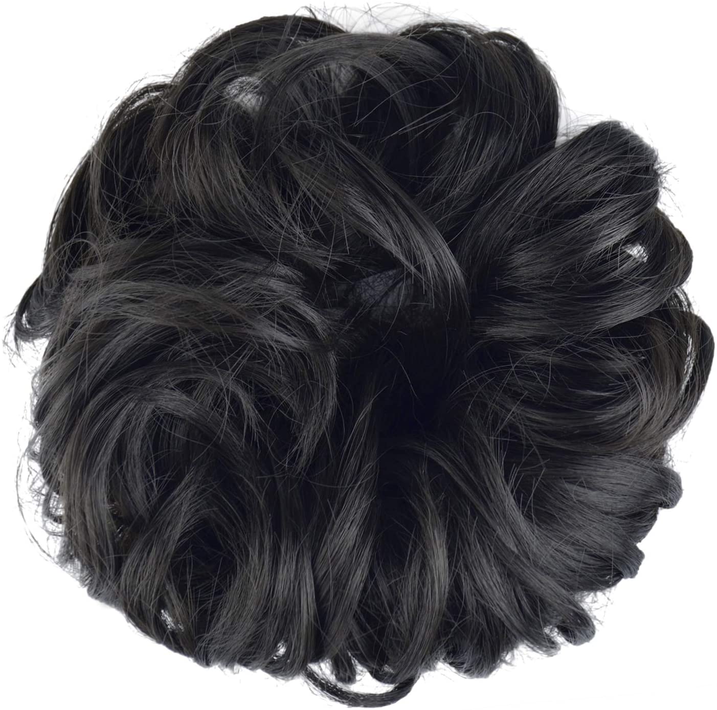 BARSDAR Hairpiece Hair Rubber Scrunchies Hair Bun Extensions for Women Ponytail Extensions Updo Curly Messy Bun - A03 Darkest Brown Near Black
