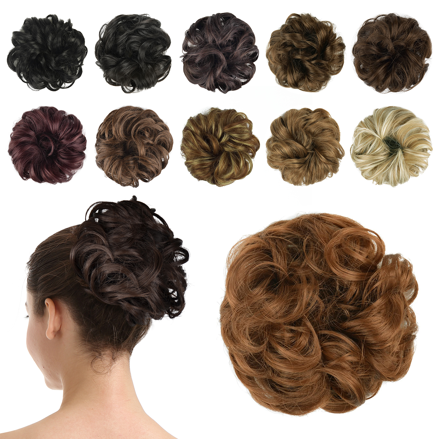 BARSDAR Synthetic Hair Bun Extensions Hairpiece Messy Hair Scrunchies for Women Updo ponytail Extensions - A14 Light Auburn Hairpiece
