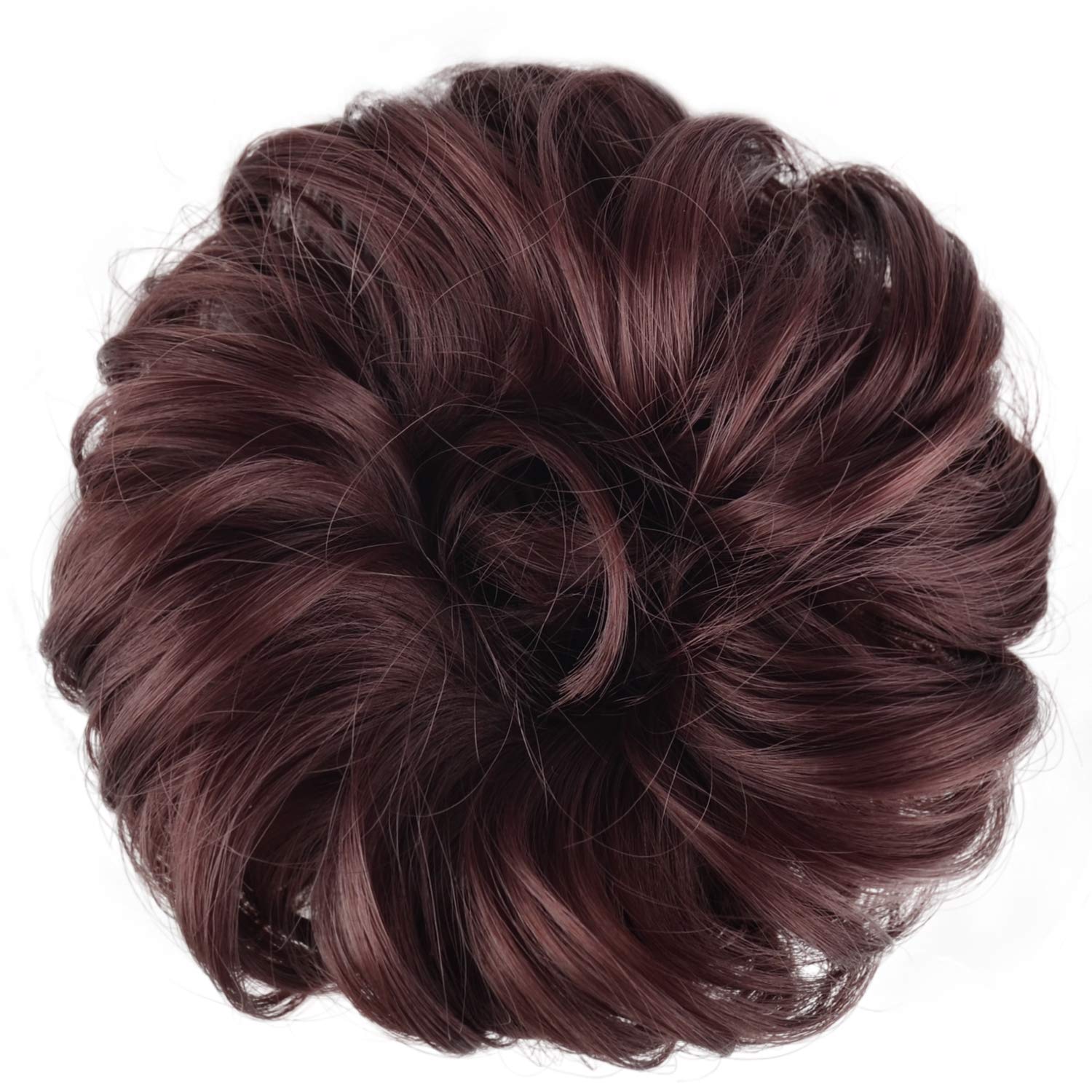 BARSDAR Hair Bun Extensions Hairpiece Hair Rubber Scrunchies for Women Ponytail Extensions Updo Curly Messy Bun - A13 Dark Auburn