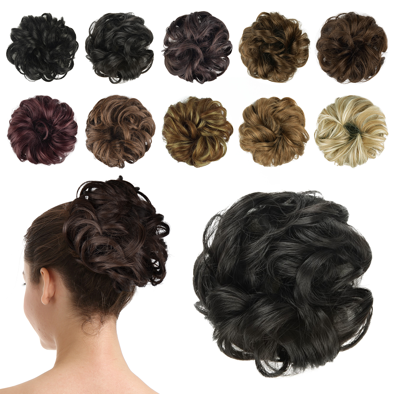 BARSDAR Synthetic Hair Bun Extensions Hairpiece Messy Hair Scrunchies for Women Updo ponytail Extensions- A04 Darkest Brown Hairpiece