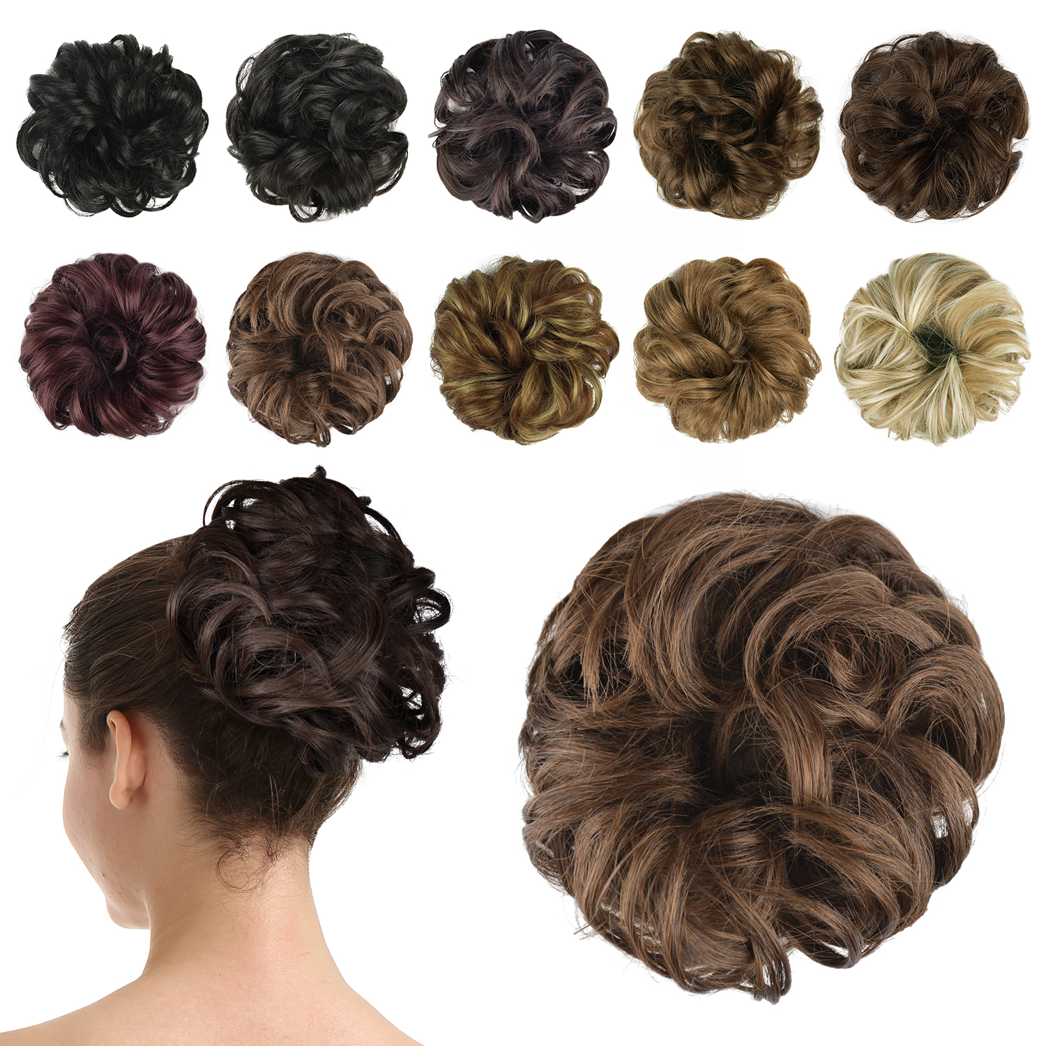BARSDAR Synthetic Hair Bun Extensions Hairpiece Messy Hair Scrunchies for Women Updo ponytail Extensions - A10 Medium Brown & Light Auburn