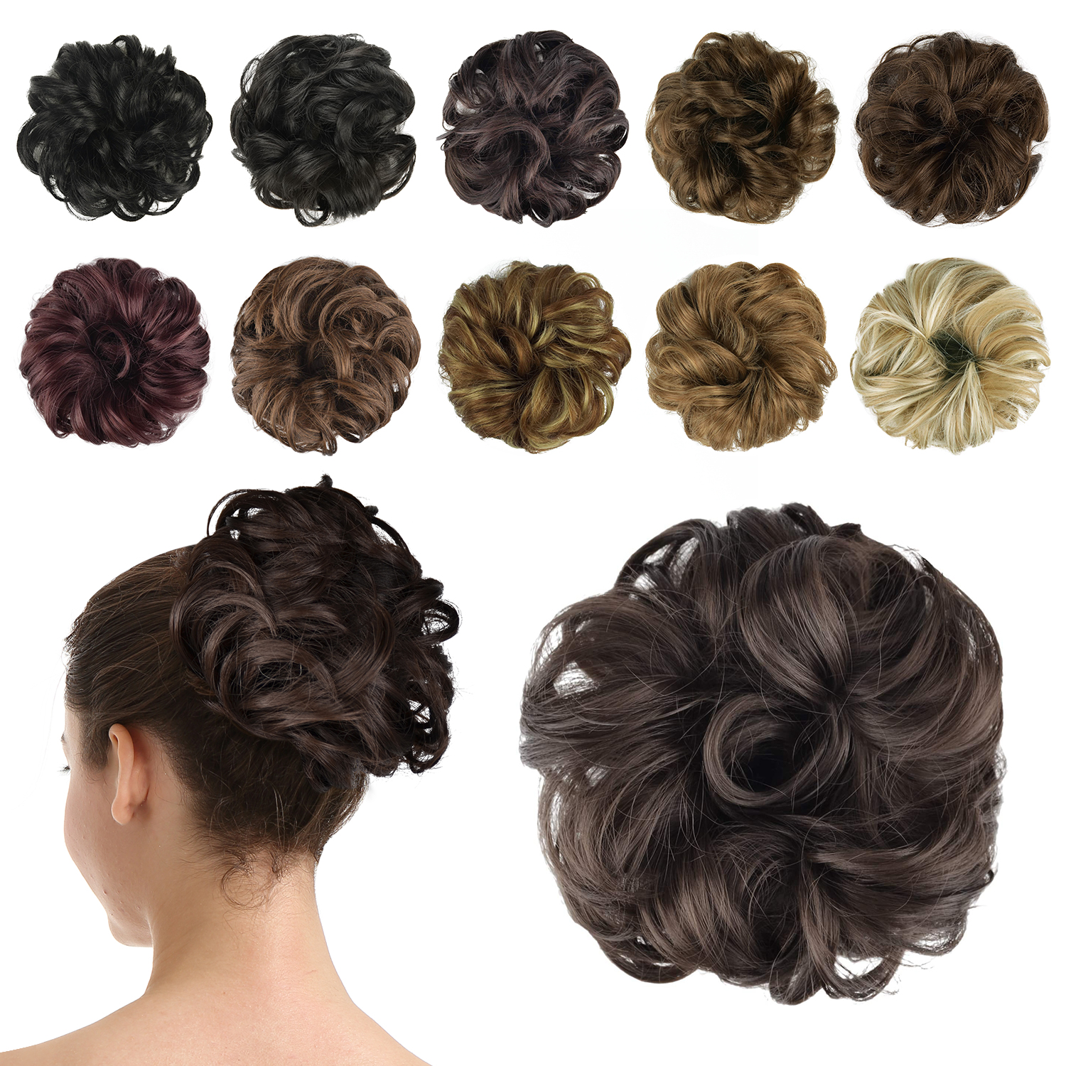 BARSDAR Synthetic Hair Bun Extensions Hairpiece Messy Hair Scrunchies for Women Updo ponytail Extensions - A05 Medium Brown