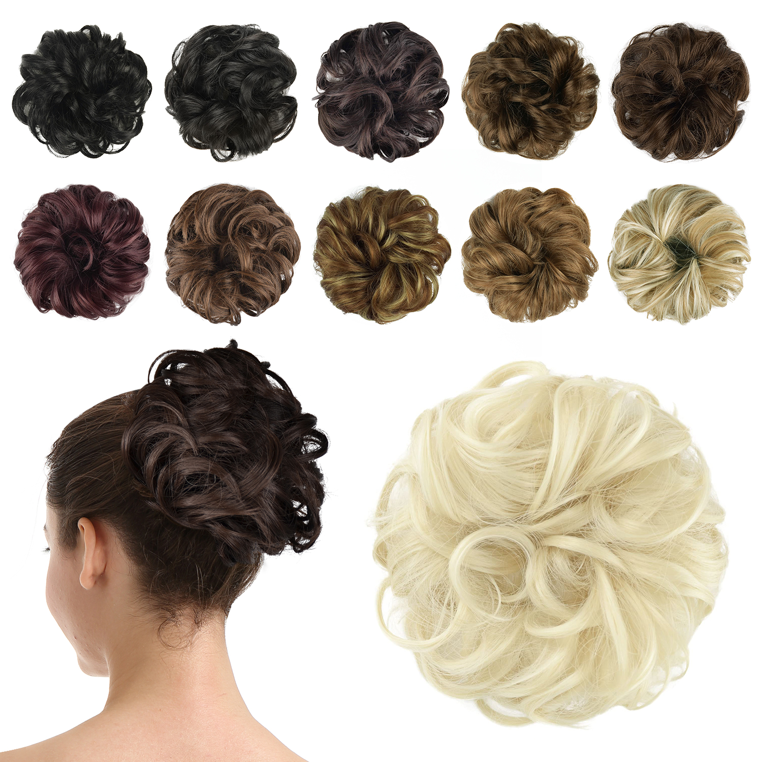 BARSDAR Synthetic Hair Bun Extensions Hairpiece Messy Hair Scrunchies for Women Updo ponytail Extensions - A23 Ash Platinum Blonde