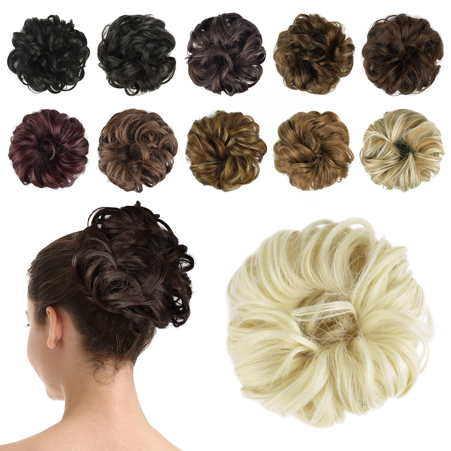 BARSDAR Hair Bun Extensions Hairpiece Hair Rubber Scrunchies for Women Ponytail Extensions Updo Curly Messy Bun - A22 Bleach White Blonde Hairpiece