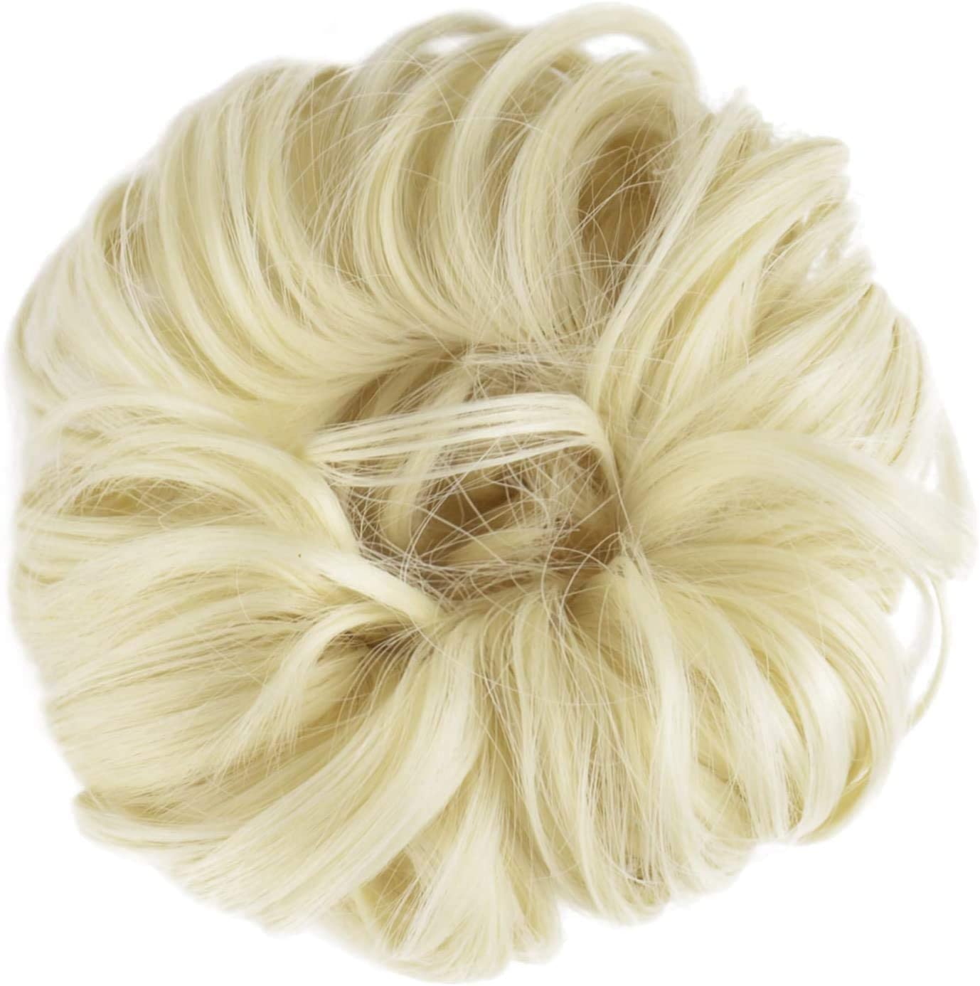 BARSDAR Hair Bun Extensions Hairpiece Hair Rubber Scrunchies for Women Ponytail Extensions Updo Curly Messy Bun - A22 Bleach White Blonde Hairpiece