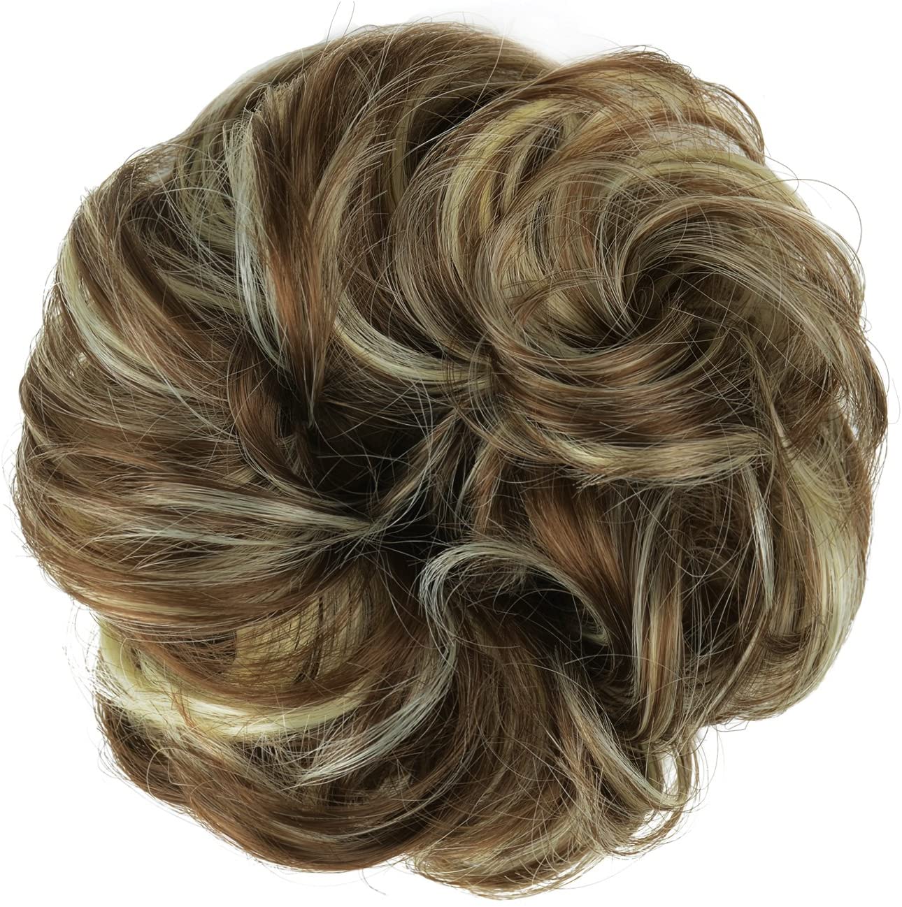 BARSDAR Synthetic Hair Bun Extensions Hairpiece Messy Hair Scrunchies for Women Updo ponytail Extensions - A28 Medium Chestnut Brown&Bleach Blond