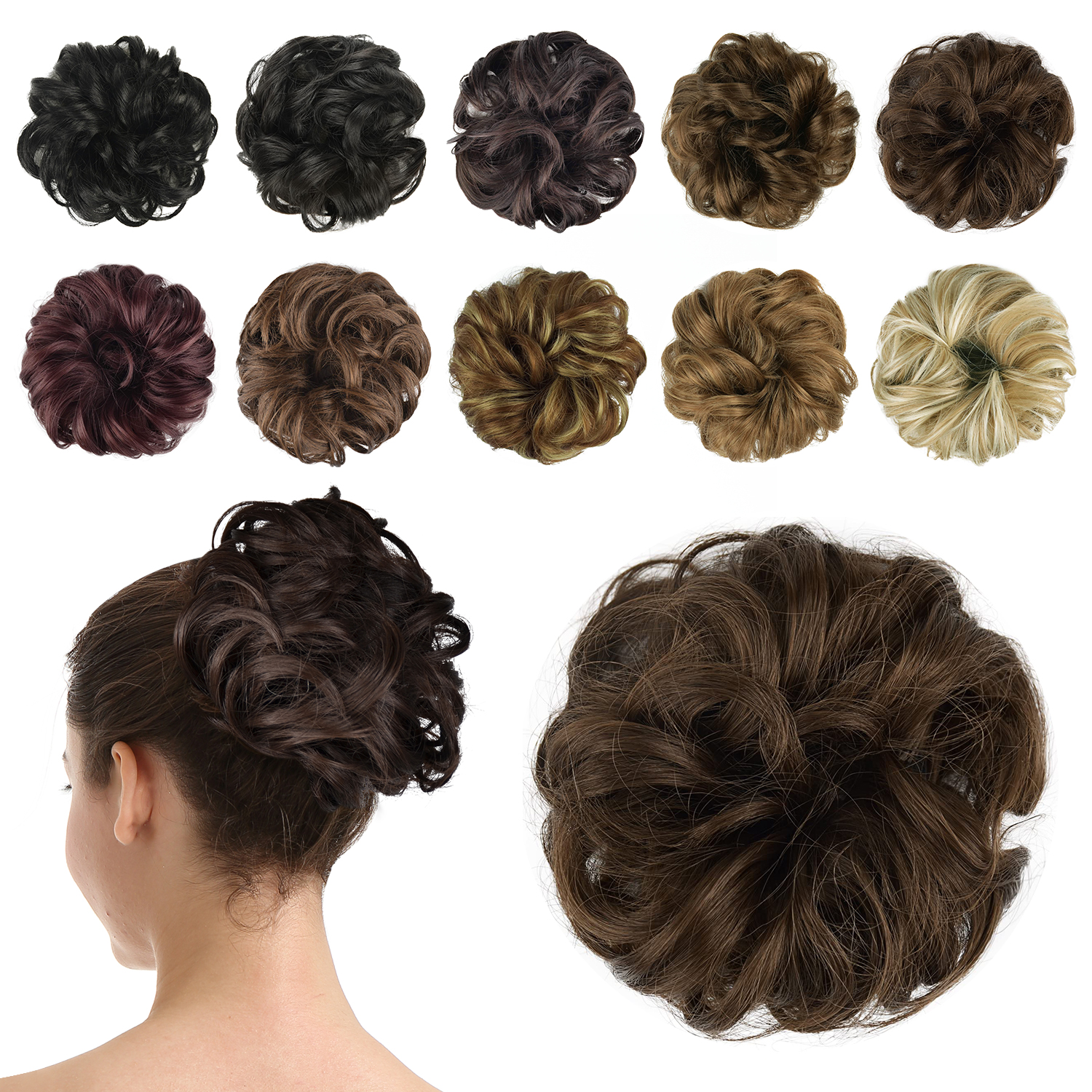 BARSDAR Messy Hair Scrunchies Hair Bun Extensions Hairpiece for Women Updo ponytail Extensions Scrunchie Hair Piece Hair Accessories - A06 Medium Chestnut Brown Scrunchie Hairpiece