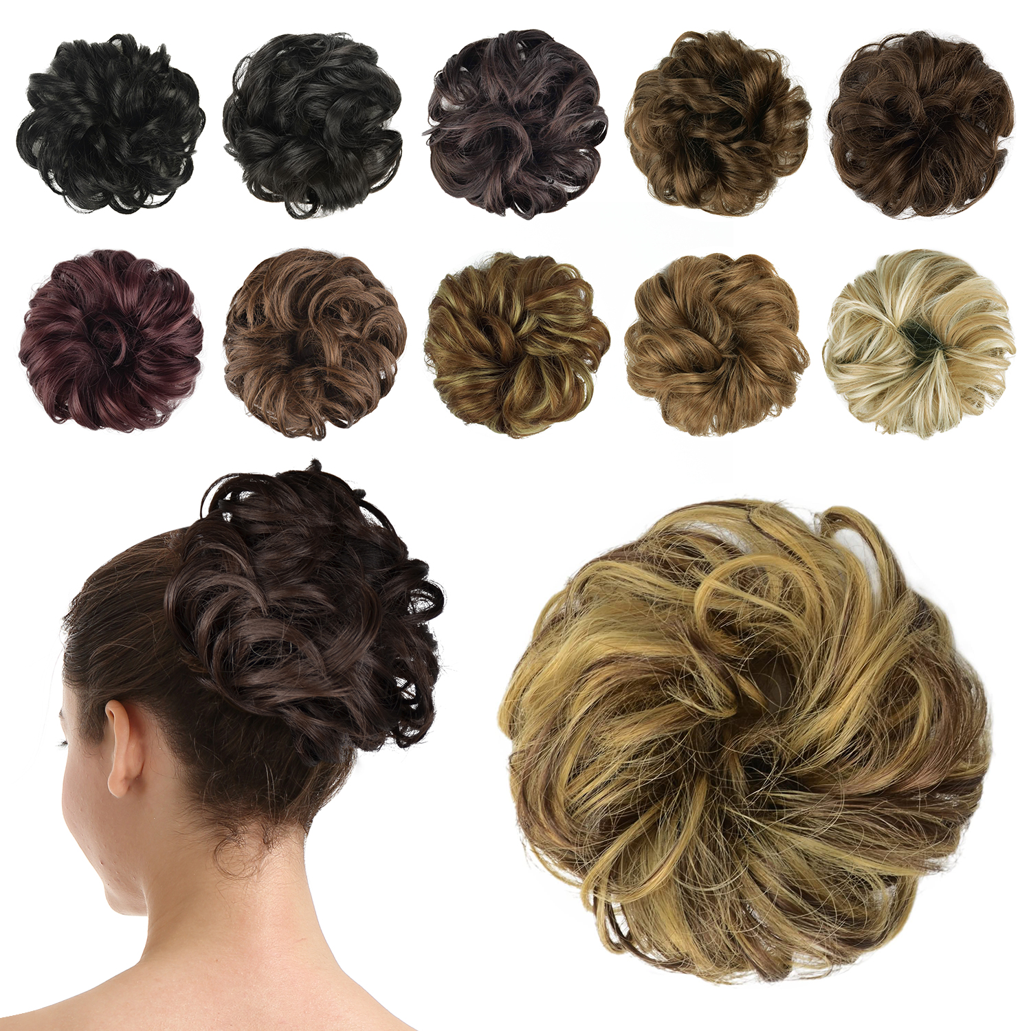 BARSDAR Messy Hair Scrunchies Hair Bun Extensions Hairpiece for Women Updo ponytail Extensions Scrunchie Hair Piece  Hair Accessories - A26 Blonde & Medium Brown