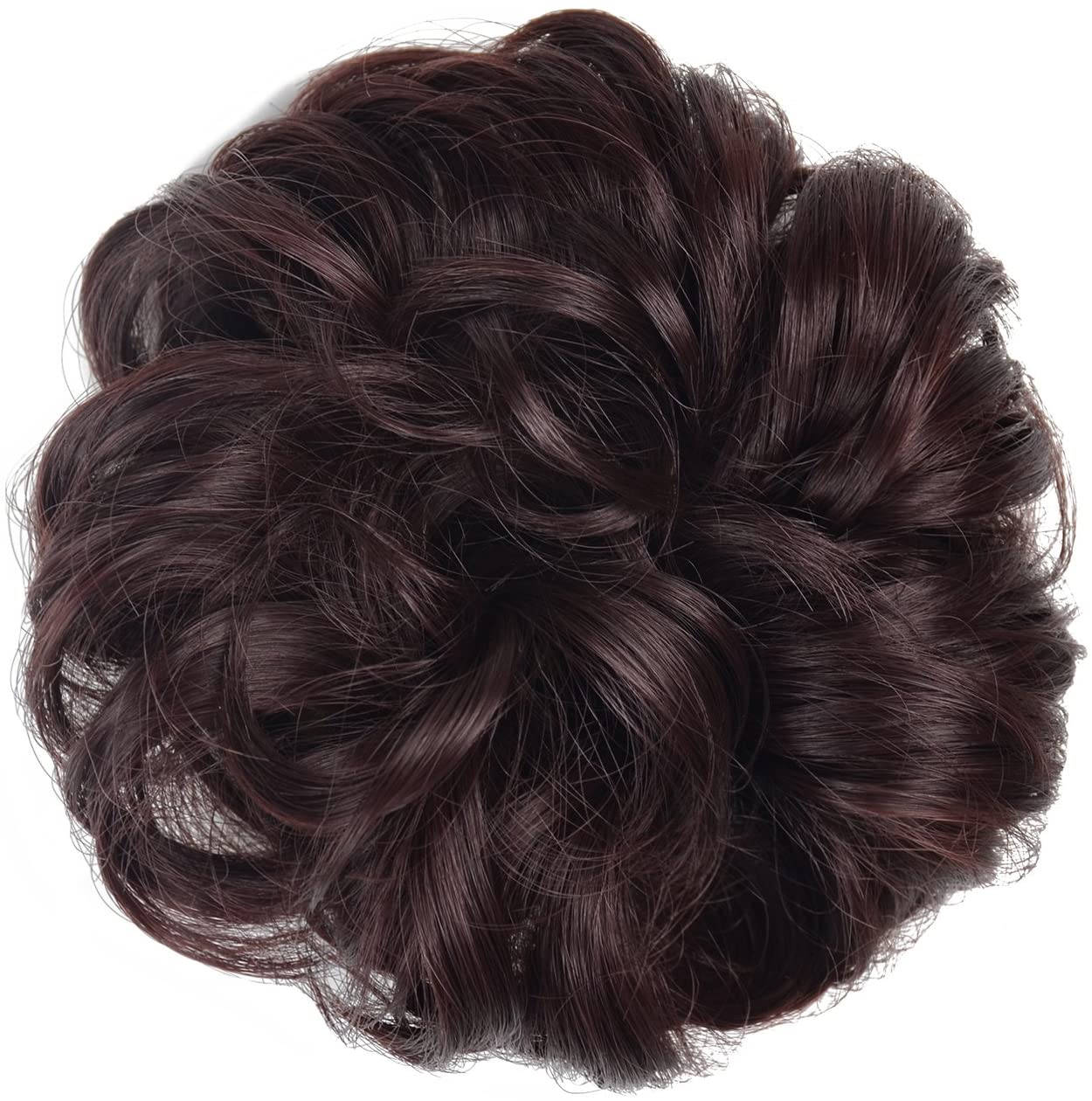 BARSDAR Hair Bun Extensions Hairpiece Hair Rubber Scrunchies for Women Ponytail Extensions Updo Curly Messy Bun - A11 Black & Burgundy