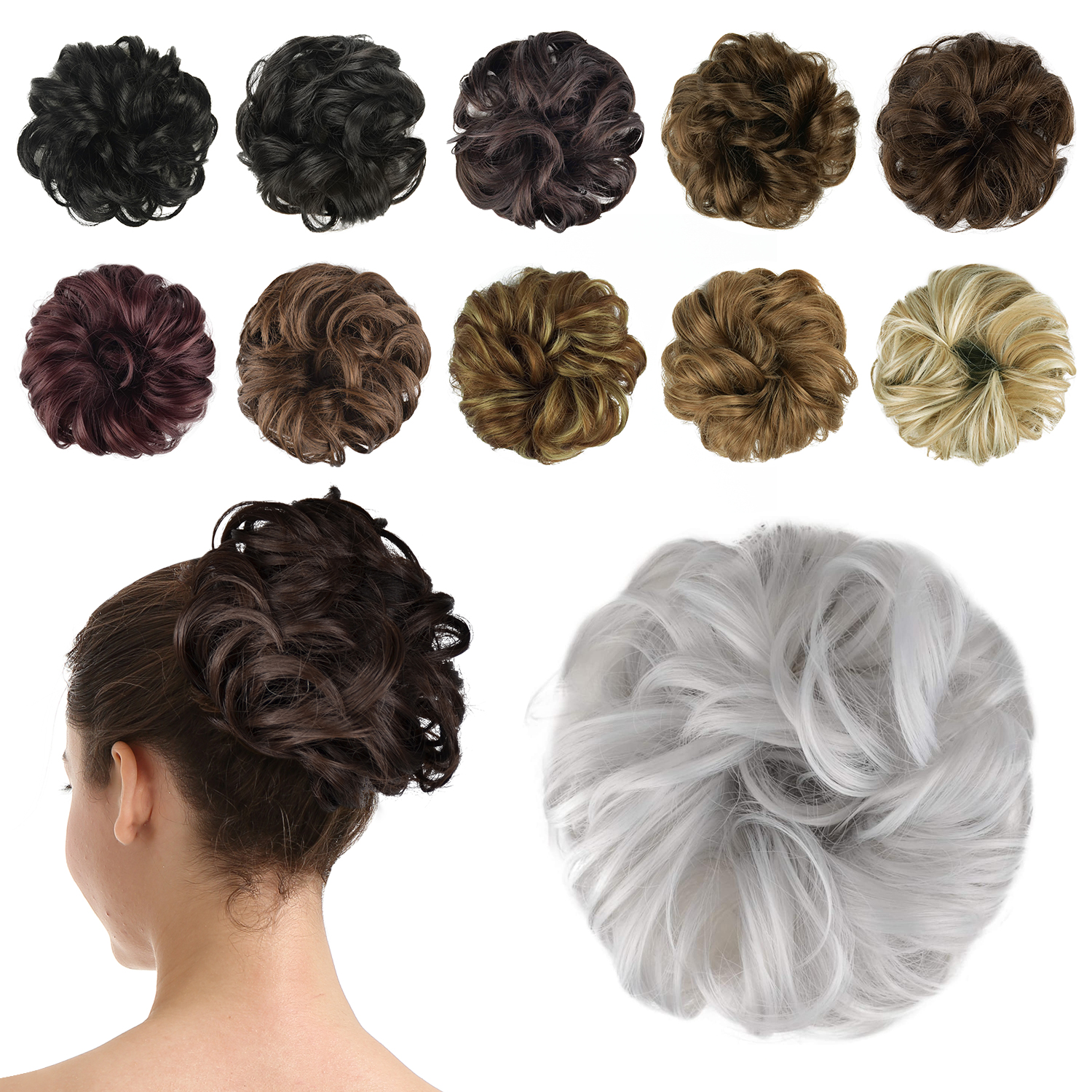 BARSDAR Synthetic Hair Bun Extensions Hairpiece Messy Hair Scrunchies for Women Updo ponytail Extensions - A25 Gray